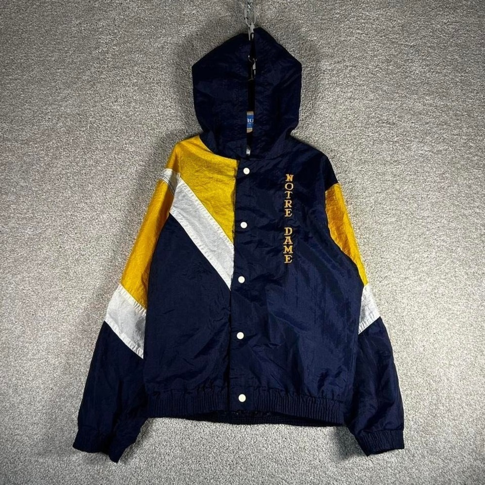 Vintage 80s/90s Notre dame youth collegiate hooded windbreaker jacket Size 10